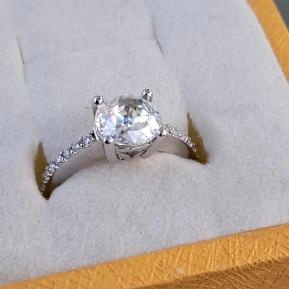 Genuine Moissanite Ring Platinum Over 925 Sterling Silver.